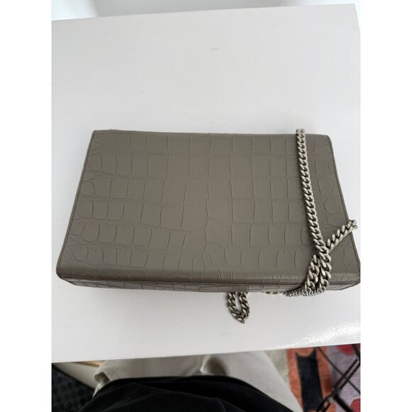 Yves Saint Laurent Kate Crocodile Embossed Leather Tassel Shoulder Bag Gray - Picture 2 of 9